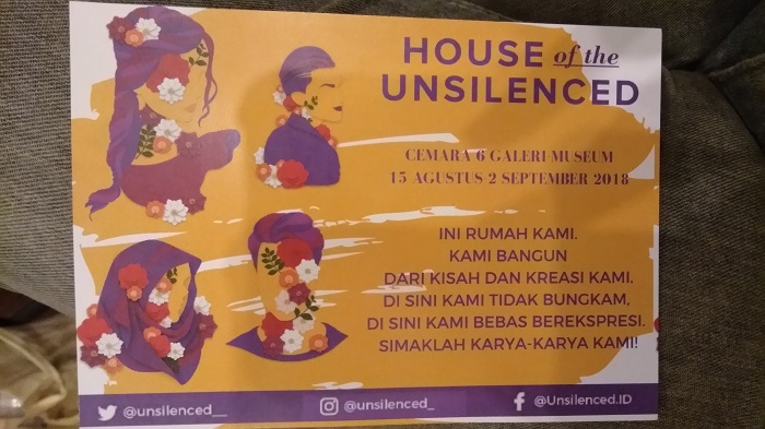 House of the Unsilenced postcard, which reads: ‘This is our house, which we’ve built from our stories and artworks. Here we are not silenced. Here we are free to express ourselves. Listen to our voices!’ / Adriana Rahajeng with permission from House of the Unsilenced
